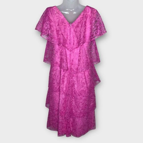 VINTAGE 80s Barbie pink lace tiered midi dress fits size small - Picture 3 of 3